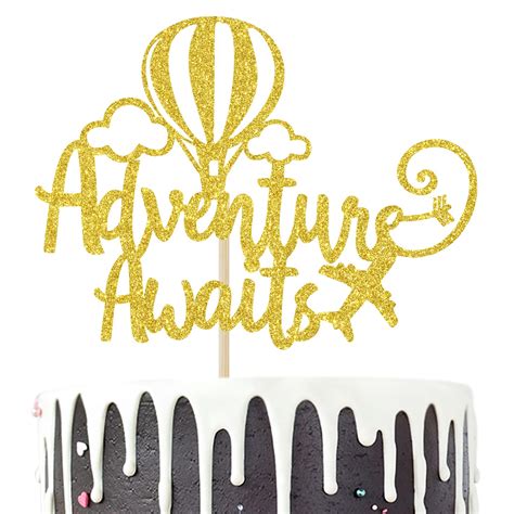 Buy HotmoonGold Glitter Adventure Awaits Cake Topper - Congrats Grad ...