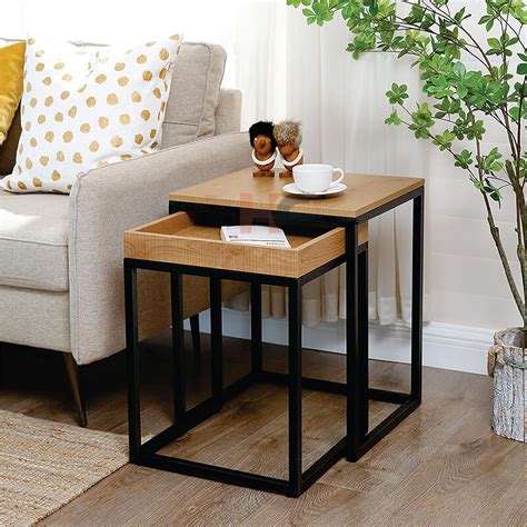 Hamdan Nesting Coffee Tables Set for Living Room Modern Wood Solid Pine ...