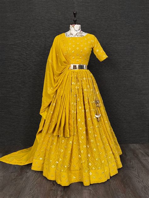 Yellow Color Embroidered Georgette Lehenga Sets – Looknbook Art