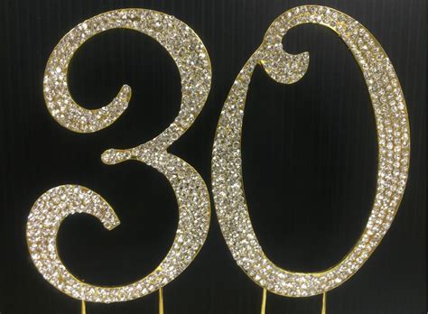 Gold Rhinestone NUMBER 30 Cake Topper 30th Birthday