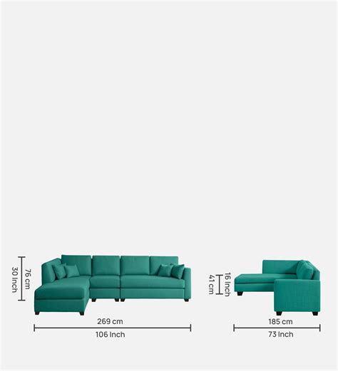 Bliss Fabric LHS 6 Seater Sectional Sofa In Cerulean Blue Color — TREVI ...