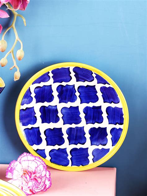 Blue and Yellow Moroccan Handpainted Quarter Plate – OliveHomeAccents