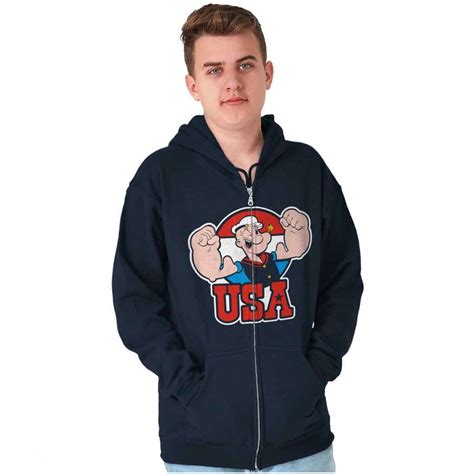 Popeye The Sailor Man USA Muscle Zip Up Hoodie Mens Womens | SHEIN USA