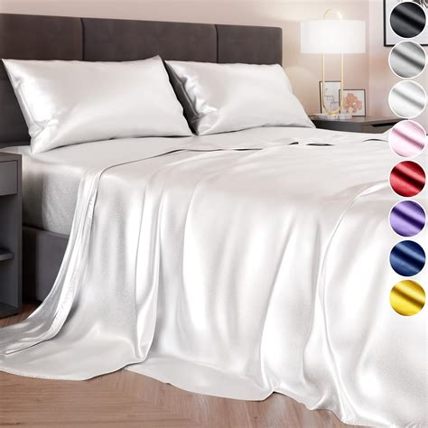 Amazon.com: DECOLURE Satin Sheets Full Size (4 Pieces, 8 Colors), Silky ...