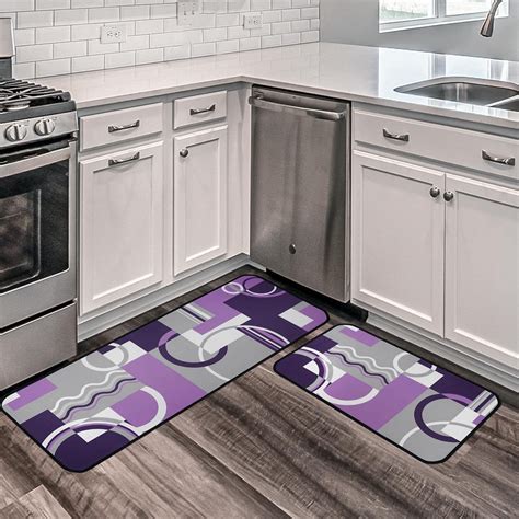 Purple Abstract Kitchen Mats for Floor, Modern Kitchen Rugs Set of 2 ...