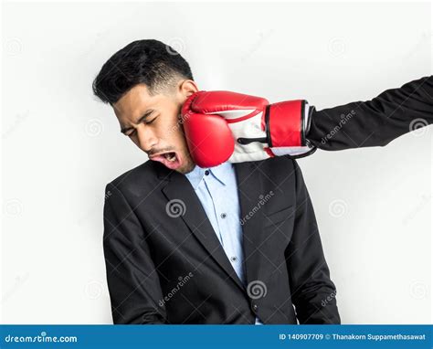 Lose Mistake Concept, The Young Asian Businessman Was Punched In The ...