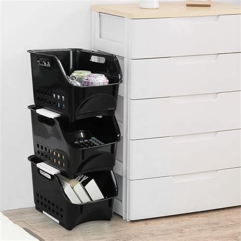Buy Morcte 3-Pack Black Plastic Stacking Organizer Basket, Plastic ...