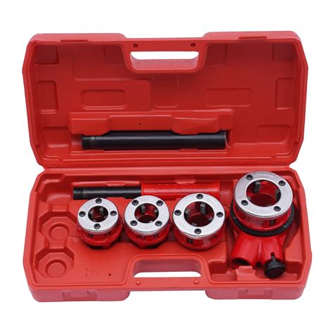 Manual Ratchet Pipe Threader Pipe Threading Kit with 4 Size Die Heads ...