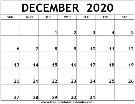 Blank Dec 2020 Calendar Pages Blank 2020 December Calendar - Kozen ...