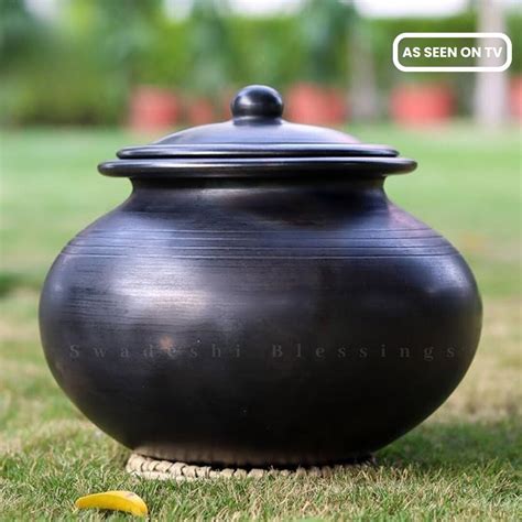 Swadeshi Blessings Unglazed Black Clay Handi/Clay Pot for Cooking & Se