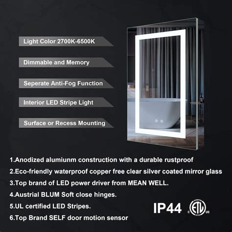 WELLFOR NIKA Medicine Cabinet 20-in x 30-in Lighted LED Fog Free ...