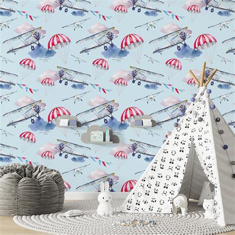 Planes and Parachutes Kid's Room Wallpaper - Adventure Awaits – Paper ...