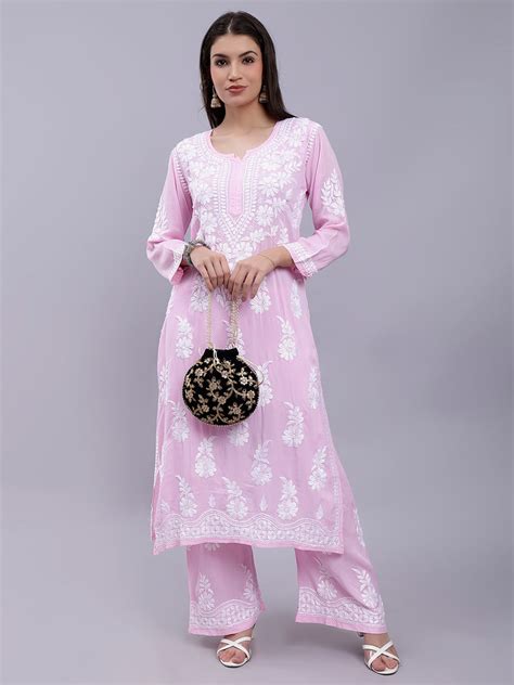 Seva Chikan Hand Embroidered Modal Lucknowi Chikankari Kurta Set