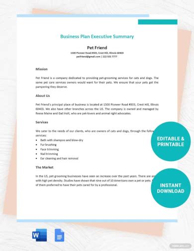 Business Plan Executive Summary Examples 的图像结果