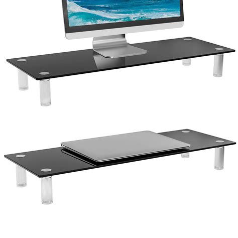 Buy WALI Tempered Glass Monitor Riser Dual Computer Desktop Stand ...