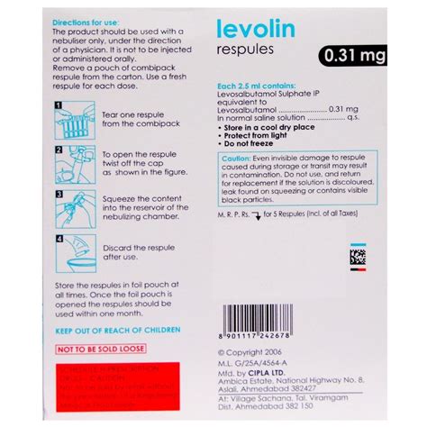 Levolin 0.31 mg Respules | Uses, Side Effects, Price | Apollo Pharmacy