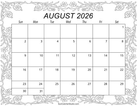 August 2026 Calendar (Free Printable) – Free Printables, Lettering, SVG Files, Tools & Apps