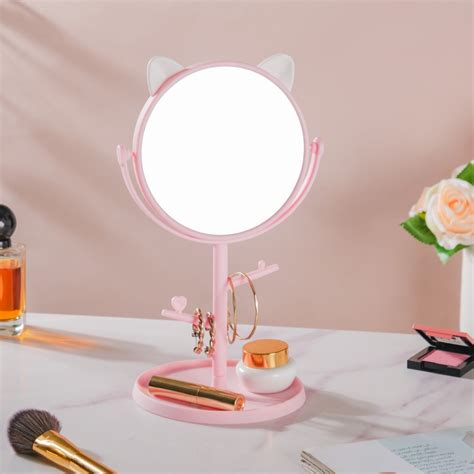 Tabletop Vanity Cat Mirror With Organizer Pink Online - Premium Table ...