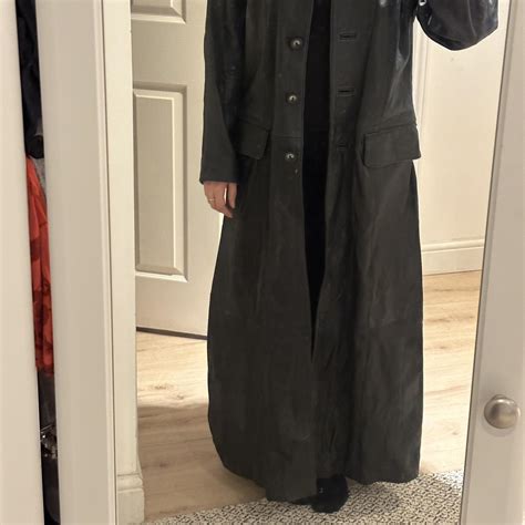 Genuine leather long floor length trench coat... - Depop