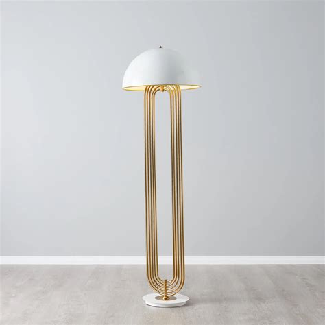 Diana Brushed Gold Metal Floor Lamp White Metal Shade