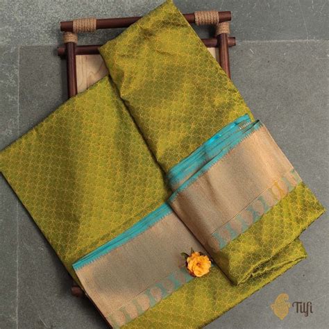 Mehendi Green-Yellow Pure Katan Silk Banarasi Handloom Saree - Tilfi