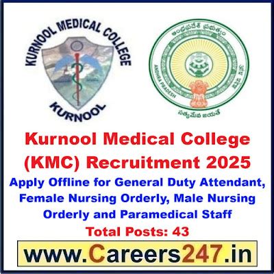 Kurnool Medical College (KMC) Recruitment 2025 - Apply Offline for 43 ...