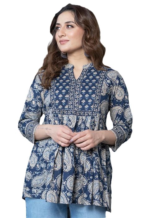 Buy Arayna Women's Pure Cotton Paisley Printed Tunic Top – Comfortable ...