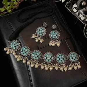 KUKRAIL Oxidised Silver Sterling Silver Blue Jewellery Set Price in ...