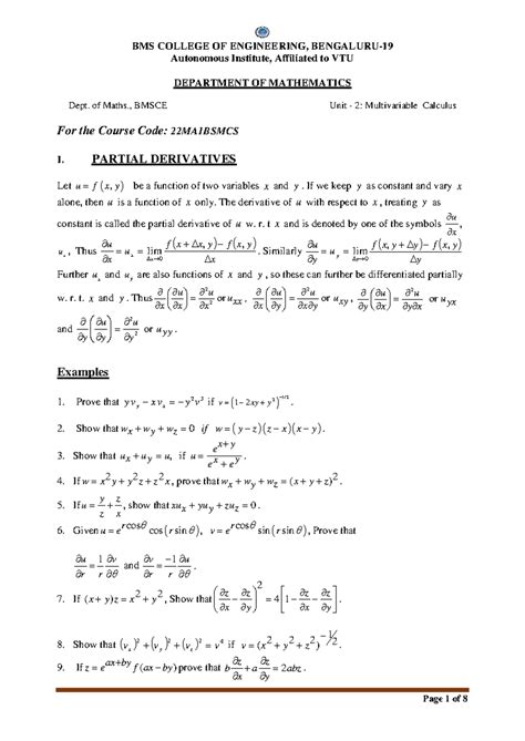 UNIT 2 Multivariable Calculus - 22MA1 Bsmcs - BMS COLLEGE OF ...