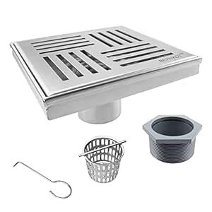 Bernkot 6" Square Shower Drain 304 Stainless Steel Brushed Nickel with ...