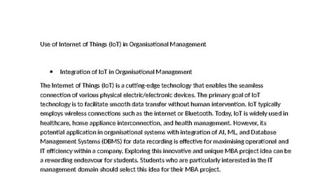 MBA Mini Project Topics: IoT Integration in Org. Management & HRM - Studocu