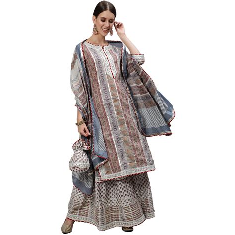 Buy ishin Women's Multi & Grey Gotta Patti Embroidered A-Line Kurta set ...