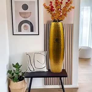 Buy Metallicon Luxurious Hammered Gold Metal Floor Vase Tall Decorative ...