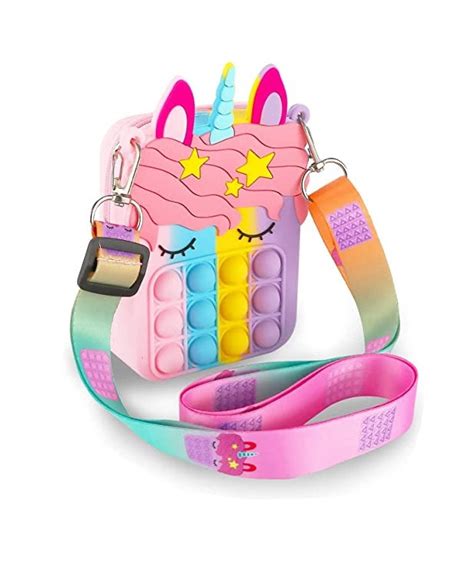 6 PC - Unicorn silicon popit sling bag - mix color - Big Daddy Store