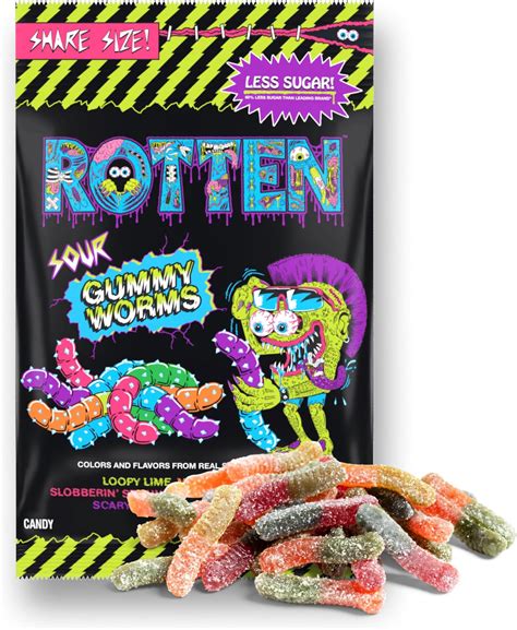 Amazon.com : Rotten Sour Gummy Worms - Low Sugar, Low Calorie, 7g Gut ...