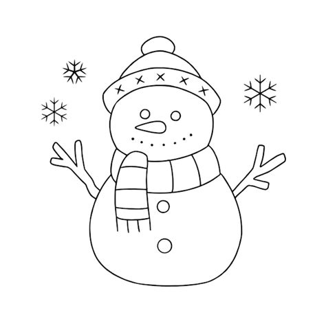Snowman line drawing for coloring | Premium Vector
