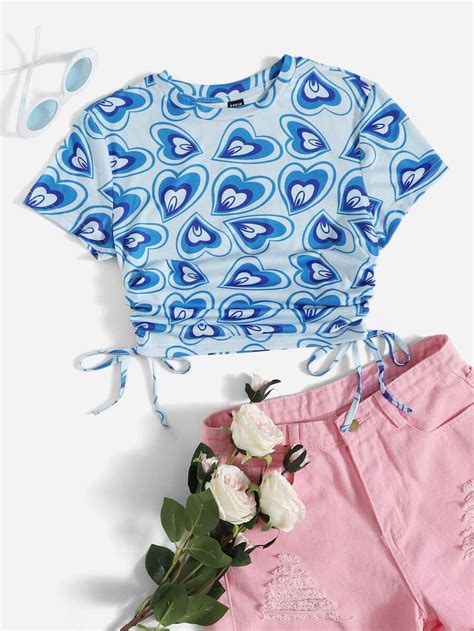 SHEIN EZwear 90s Ruched Drawstring Side Heart Top | SHEIN USA