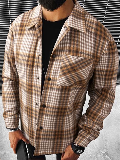 Manfinity Men Plaid Print Pocket Patched Coat | SHEIN USA