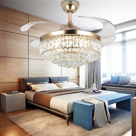 Buy 42''Reversible Chandelier Crystal Ceiling Fan with Lights, Stepless ...