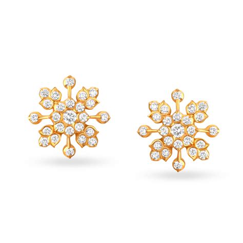 Celestial 22 Karat Yellow Gold And Diamond Floral Studs