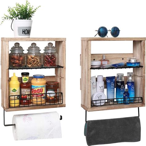 Buy X-cosrack 3 Tier Rustic Wall Storage Shelf Organizer with Towel Bar ...