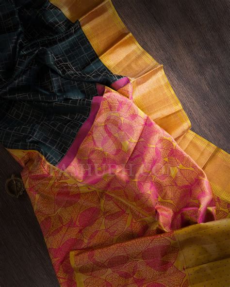 Bottle Green And Turmeric Yellow Kanjivaram Silk Saree-D615(E ...