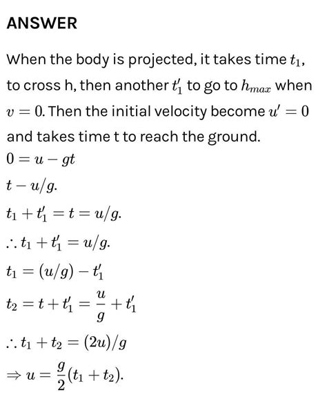 A body is projected vertically upwards if t1 and t2 be the times at ...