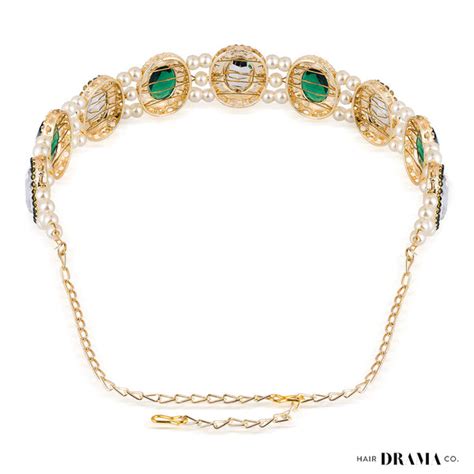 Gold Hair Band: Pearls, Crystals, Green – Hair Drama Company