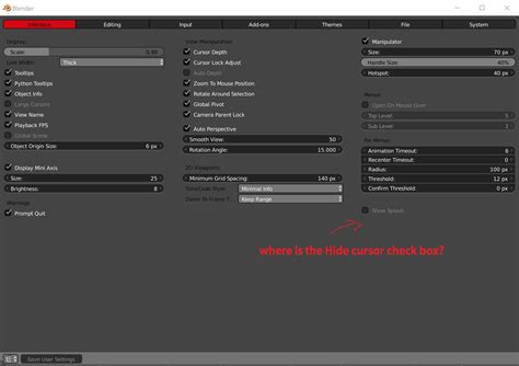 Where is the hide 3D cursor check box? - User Feedback - Developer Forum
