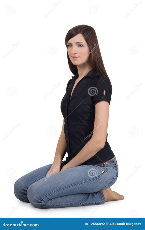 Woman sitting on her knees stock photo. Image of glamour - 12556892
