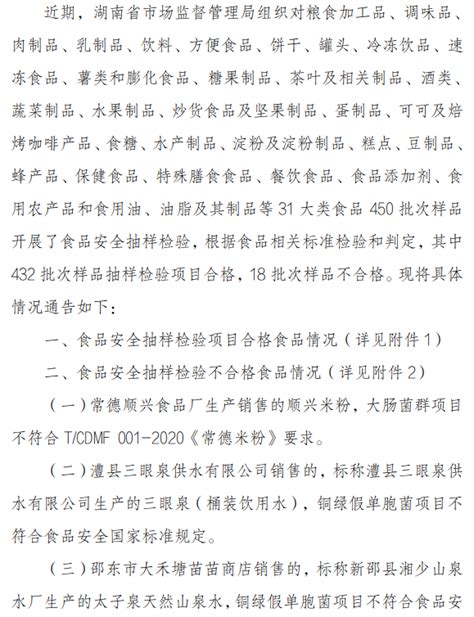 湖南省市场监督管理局关于450批次食品安全抽样检验情况的通告(2023年第35期)-湖南省市场监督管理局