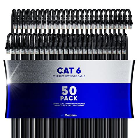 Maximm Cat 6 Ethernet Cable 6 Ft, (50-Pack) Cat6 Cable, LAN Cable ...