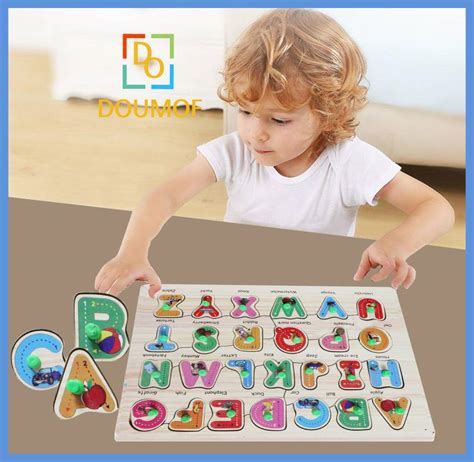 DOUMOF Wooden Alphabet Educational Puzzle Board ||ABCD Alphabet ...
