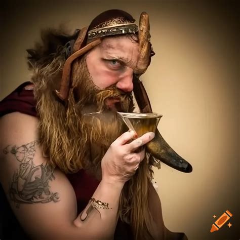 Viking drinking mead from a horn on Craiyon
